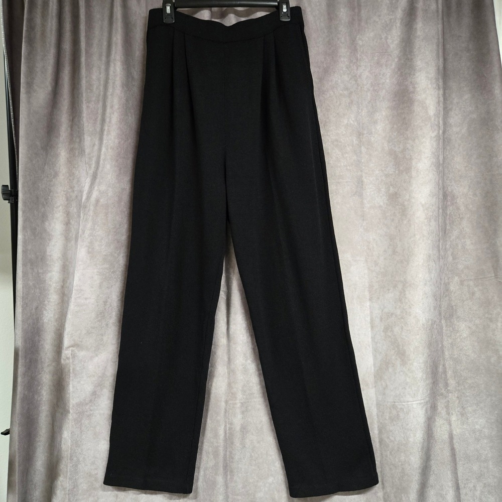 St. John Basics Santana Knit Pleated High Rise Straight Leg Pants Black Size 12
